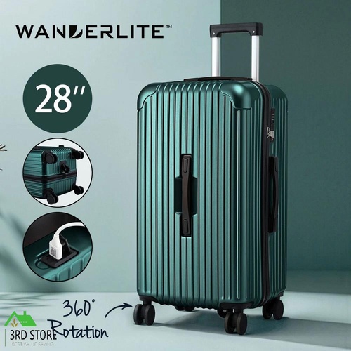 Wanderlite 28" Trunk Luggage Suitcase Travel 5 Wheels Type-C Port TSA Green