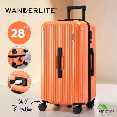 Wanderlite 28" Trunk Luggage Suitcase Travel 5 Wheels Type-C Port TSA Orange