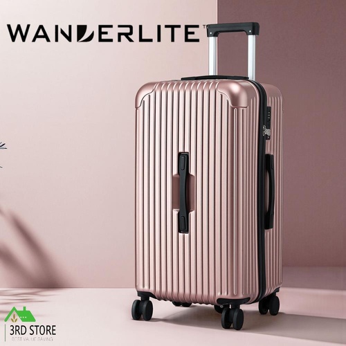 Wanderlite 28" Trunk Luggage Suitcase Travel 5 Wheels Type-C Port TSA Rose Gold