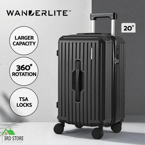 Wanderlite 20" Trunk Luggage Suitcase Travel Carry On TSA Lock Black
