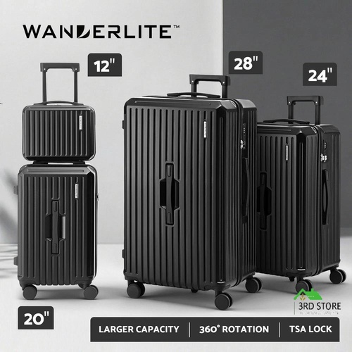 Wanderlite 4pcs Trunk Luggage Suitcase Set Travel Carry On TSA Lock Black