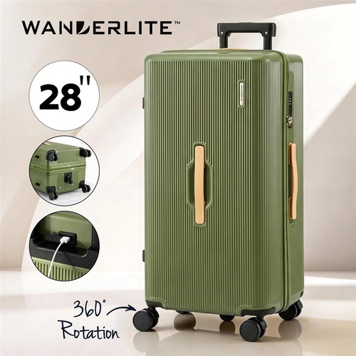 Wanderlite 28" Modern Vertical Trunk Luggage Suitcase Travel 5 Wheels Type-C TSA Olive Green