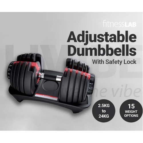 FitnessLab 1 x 24kg Adjustable Dumbbell Set Weight Plates Exercise Fitness Gym