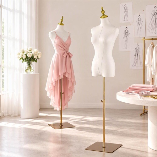Embellir Dress Form Mannequin, Adjustable Female Torso, White Canvas Fabric, Display Stand with Detachable Gold Metal Bracket & Base