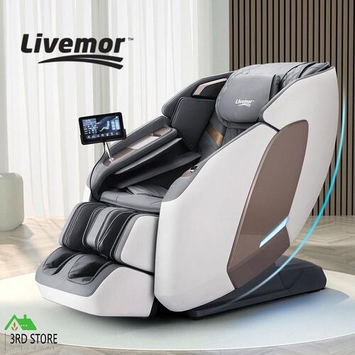 Livemor 4D Massage Chair Electric Recliner Double Core Mechanism Massager Melisa White
