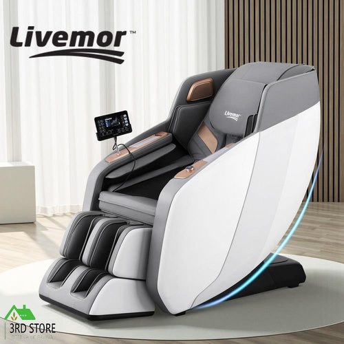 Livemor 4D Massage Chair Electric Recliner Double Core Mechanism Massager ROWA White