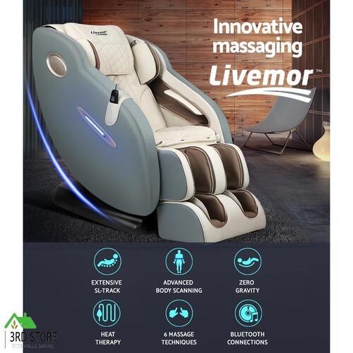 RETURNs Livemor Electric Massage Chair Shiatsu Zero Gravity Back Head Massager 3D Cream