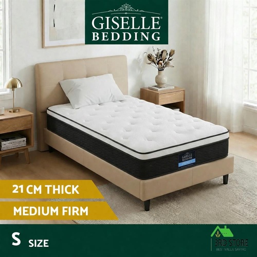 Giselle Bedding Single Size Mattress Euro Top Bed Bonnell Spring Foam 21cm
