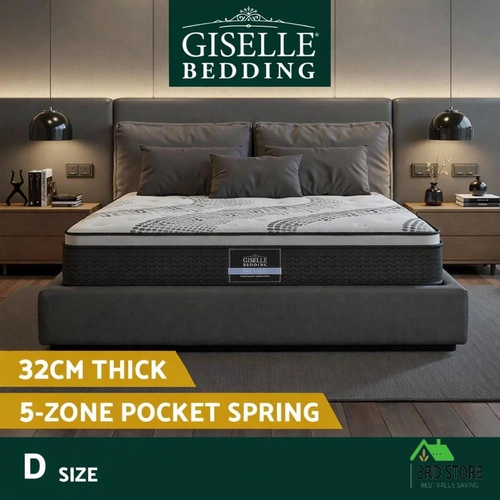 Giselle Bedding DOUBLE Mattress Bed Size Euro Top Pocket Spring Foam 32CM