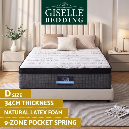 Giselle Double Mattress 9 Zone Pocket Spring Latex Foam Medium Firm 34cm