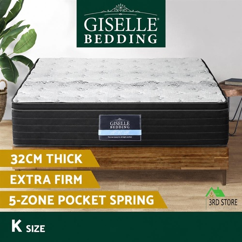 Giselle Bedding Mattress Extra Firm King Pocket Spring Foam Super Firm 32cm