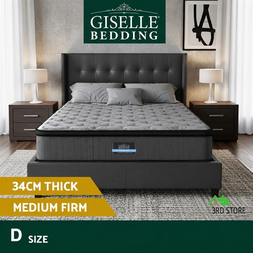 Giselle Mattress Bed Pocket Spring 34cm Double Euro Top Latex Foam Medium Firm