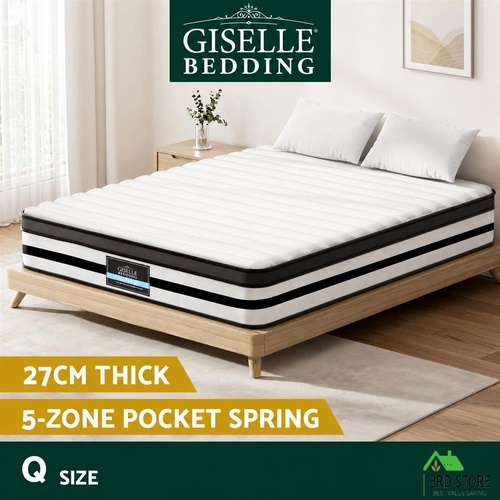 Giselle Bedding Queen Size Bed Mattress Euro Top Pocket Spring Foam 27CM