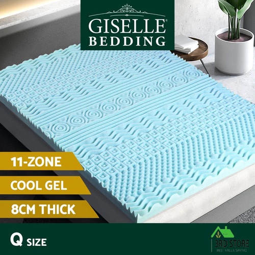 Giselle Bedding Memory Foam Mattress Topper 11-Zone Cool Gel Bamboo 8cm Queen