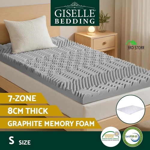 Giselle Bedding 8cm Memory Foam Mattress Topper 7-Zone Graphite Single