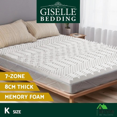 Giselle Bedding Memory Foam Mattress Topper 7-Zone Airflow Pad 8cm King White