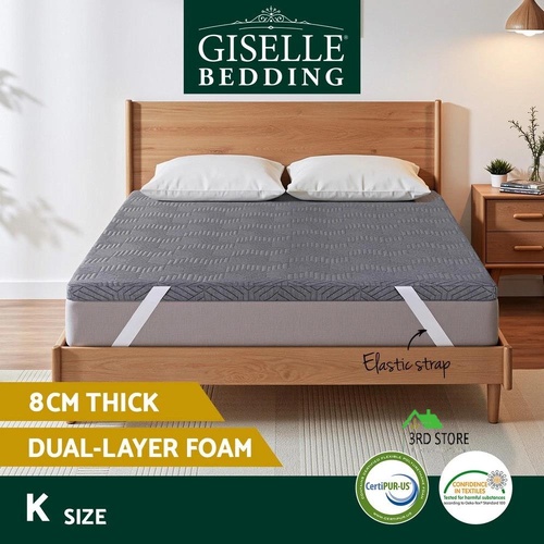 Giselle 8cm Memory Foam Mattress Topper Gel Dual Layer Foam Bamboo King