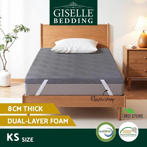 Giselle 8cm Memory Foam Mattress Topper Gel Dual Layer Foam Bamboo King Single