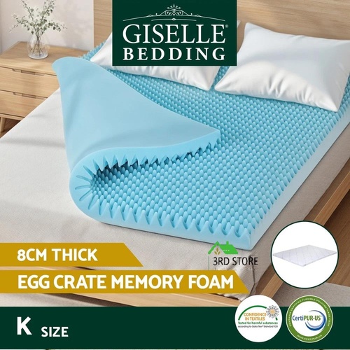 Giselle 8cm Memory Foam Mattress Topper Gel Egg Crate Foam Bamboo King