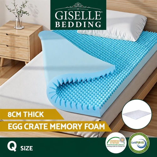Giselle 8cm Memory Foam Mattress Topper Gel Egg Crate Foam Bamboo Queen