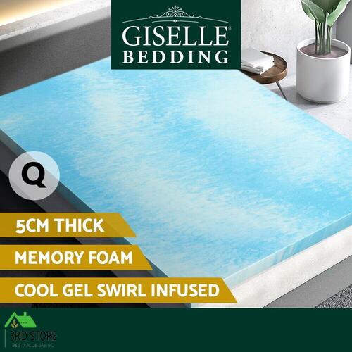 Giselle Cool Gel Memory Foam Topper Mattress Toppers w/ Bamboo Cover 5cm QUEEN