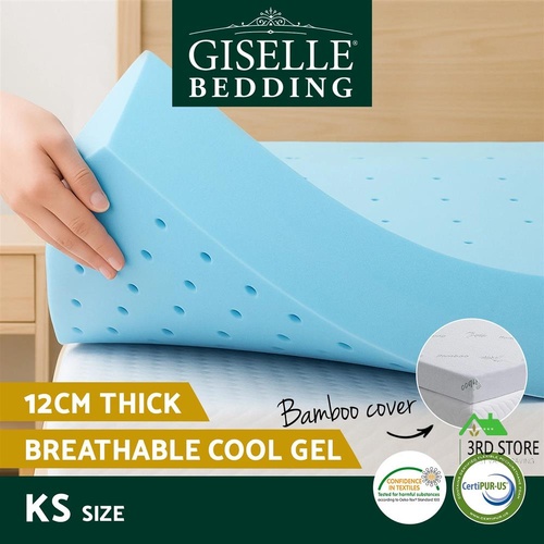 Giselle 12cm Memory Foam Mattress Topper Ventilated Cool Gel Bamboo Cover King Single