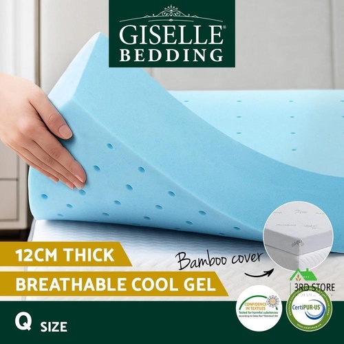 Giselle 12cm Memory Foam Mattress Topper Ventilated Cool Gel Bamboo Cover Queen