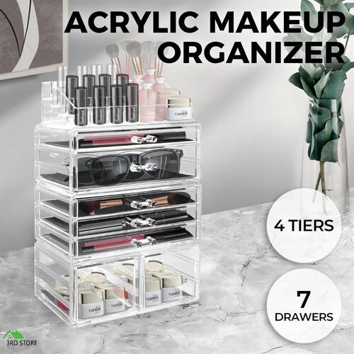Clear Acrylic Cosmetic Organizer Jewellery Storage Box with 7 Drawers
