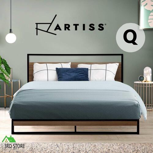 Artiss Bed Frame Queen Size Metal Base Mattress Platform Foundation Black DANE