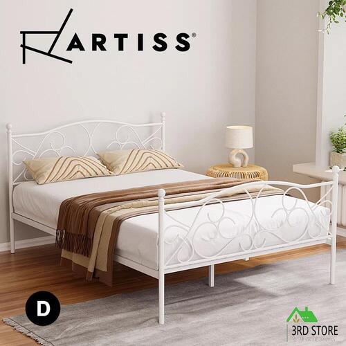 Artiss Bed Frame Metal Bed Base Double Size Platform Foundation White GROA