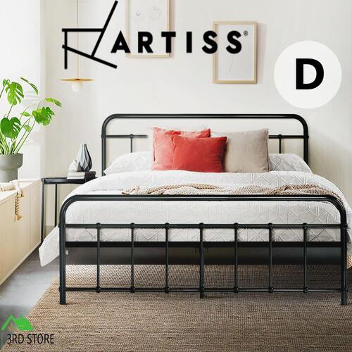 Metal Bed Frame Double Size Platform Foundation Mattress Base Leo Black