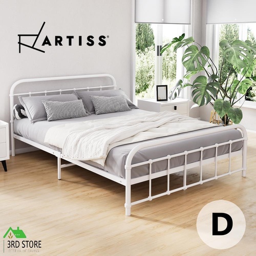 Artiss Bed Frame Double Size Metal Base Mattress Platform Foundation White LEO