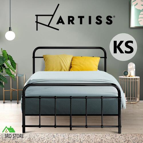 Metal Bed Frame King Single Size Platform Foundation Mattress Base Leo Black