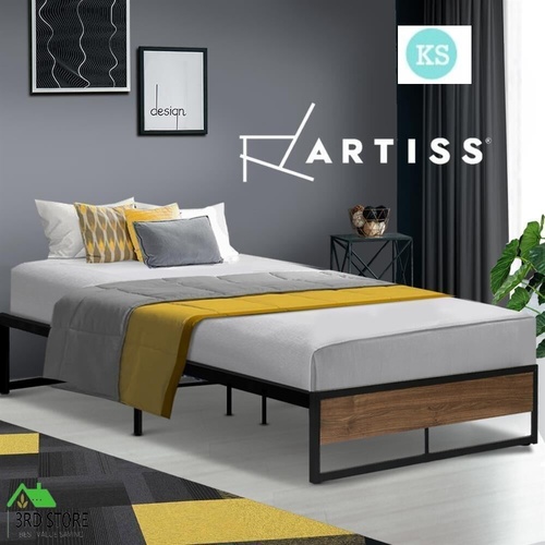 Metal Bed Frame King Single Size Mattress Base Platform Wooden Black OSLO