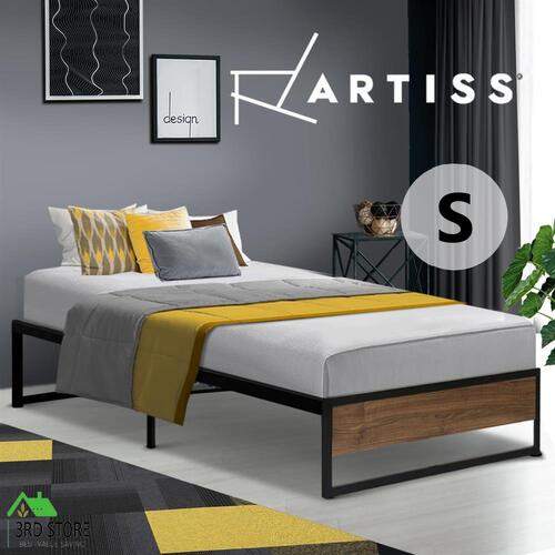 Metal Bed Frame Single Size Mattress Base Platform Foundation Wooden Black OSLO