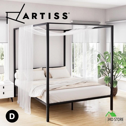Artiss Bed Frame Metal Four-poster Platform Base Double Size Black POCHY