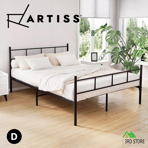 Metal Bed Frame Double Size Platform Foundation Mattress Base SOL Black