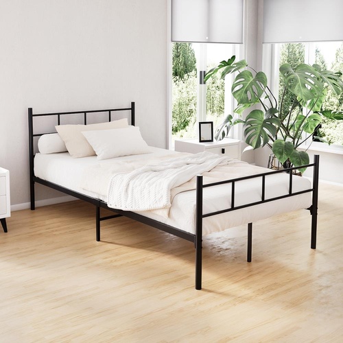 Metal Bed Frame King Single Size Platform Foundation Mattress Base SOL Black