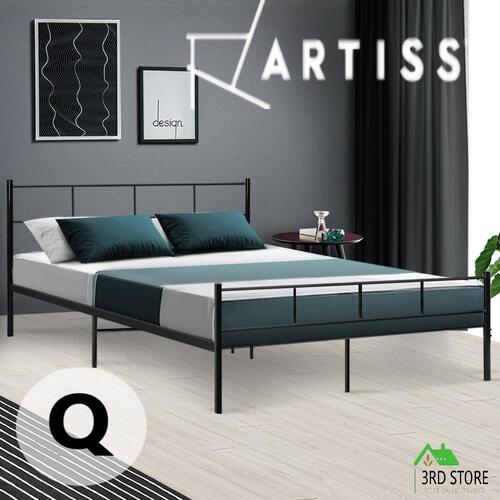 Metal Bed Frame Queen Size Platform Foundation Mattress Base SOL Black