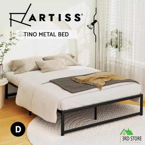 Artiss Bed Frame Metal Platform Double Size Bed Base Mattress Black TINO