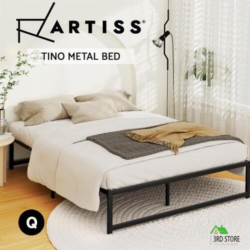 Artiss Bed Frame Metal Platform Double Size Bed Base Mattress Black TINO