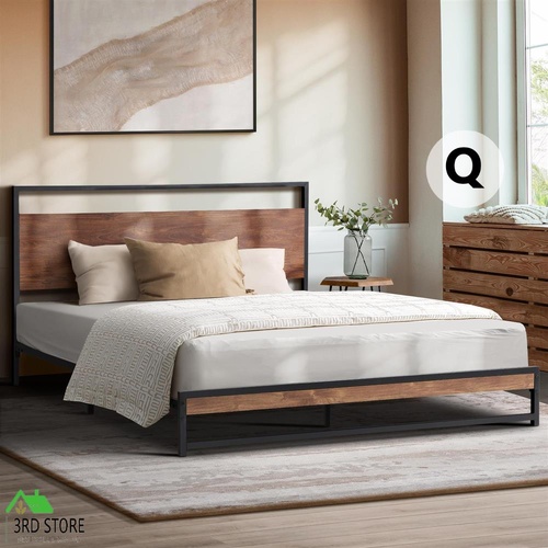 Oikiture Metal Bed Frame Queen Double King Single Size Beds Base Platform Wood