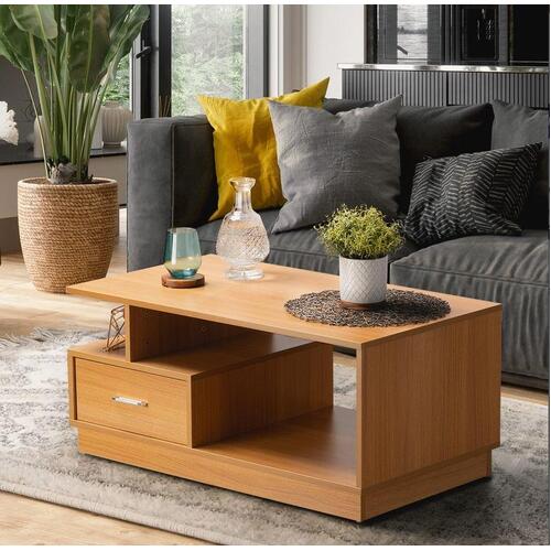 Furb Coffee Table Wooden Display Shelf Storage Drawer Tables Modern Tabletop Fur