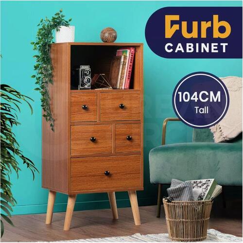Furb 5 Drawers Display Shelf Storage Cabinet Tallboy Table Stand Living Room