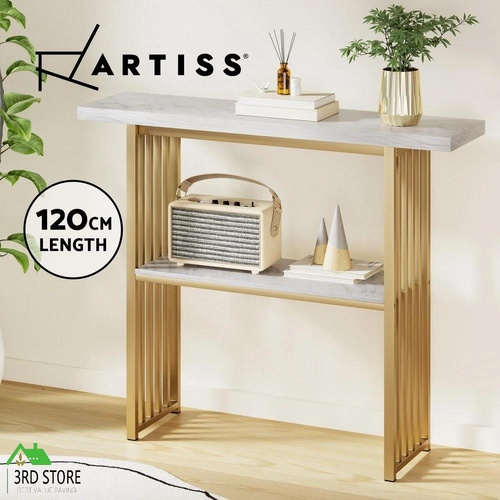 Artiss Console Table Hallway Table Marble Effect 2 Tier Entry Table White&Gold