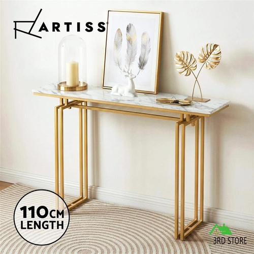 Artiss Console Table Hallway Entryway Table Marble Effect 110CM White & Gold