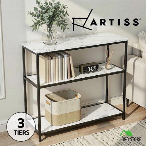 Artiss Console Table Marble Effect 3-Tier Sofa Entryway Side Table 90CM White