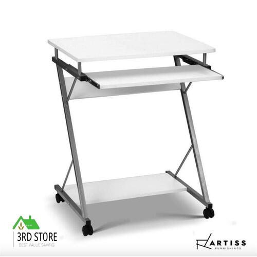 Artiss White Office Computer Desk Study Metal Student Table Pull-Out Tray Mobile