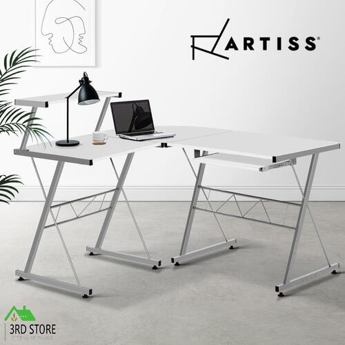 Artiss Computer Desk L-Shape Office Corner Table Metal Pull-Out Keyboard White