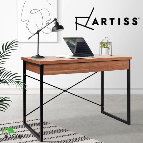 Artiss Office Computer Desk Study Student Walnut Metal Table Drawer Cabinet